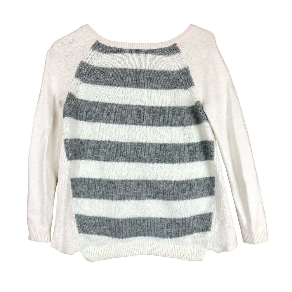Ann Taylor LOFT Womens Sweater Beige Gray Striped Mohair Merino Wool Blend MP